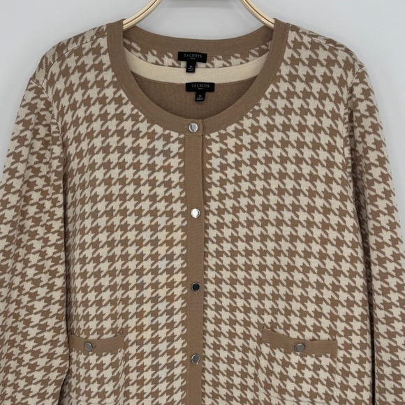 Talbots Grace Cardigan Set Size 3X Tan Houndstooth Knit Twinset Classic Preppy - Picture 3 of 15